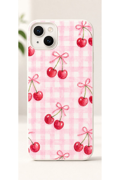 OVADA İphone 13/14/15 Uyumlu Pastel Kiraz Desenli İçi Kadife Silikon Soft Tel...