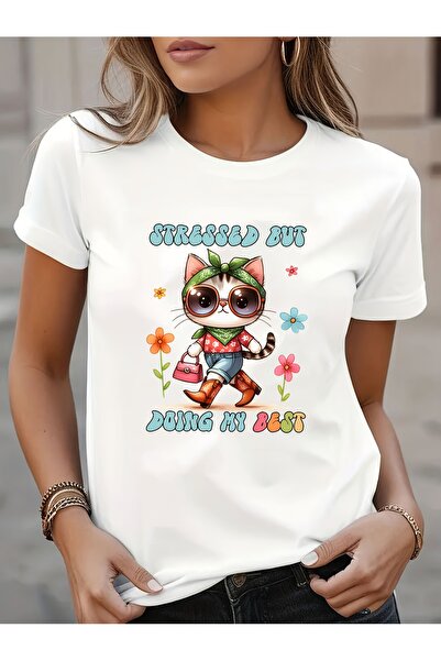 212Wear تي شيرت نسائي مطبوع بأكمام قصيرة وياقة مستديرة، بتصميم كاجوال، قابل ل...