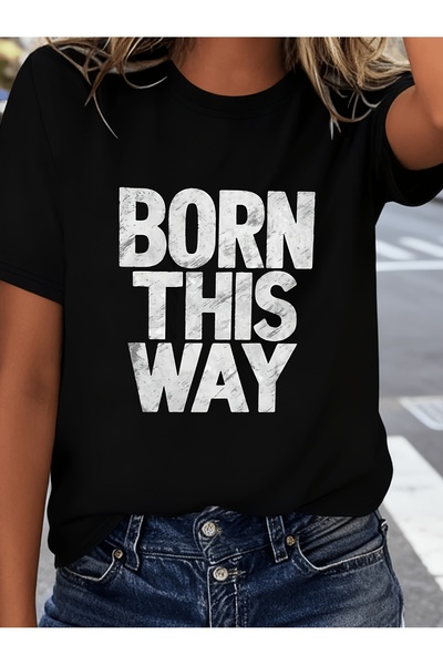 En22 تي شيرت مطبوع بأكمام قصيرة من Born This Way، قميص كاجوال برقبة دائرية لف...