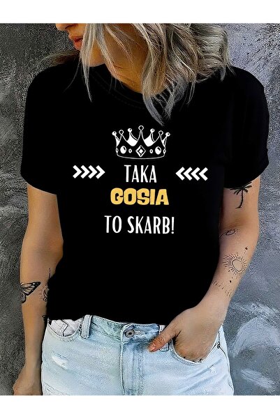 Ekim11 تي شيرت نسائي بطبعة حروف "Gosia" - بلوزة بأكمام قصيرة وياقة دائرية، من...