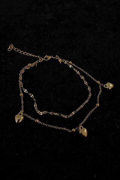 OGHAMAY Gold Color Three Heart Model Singapore and Ball Chain Steel Anklet - ...