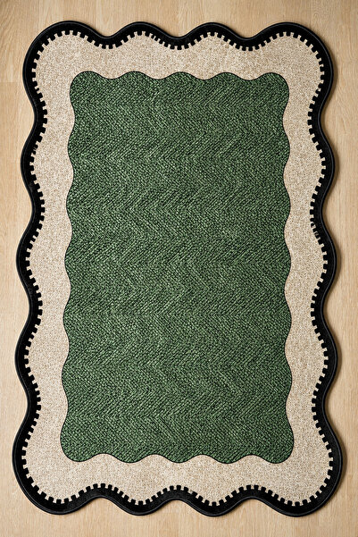 Chilai Home NEHO Shape Green Makinede Yıkanabilir Kaymaz Taban Leke Tutmaz Dijital Salon Halısı Mutfak Halısı ve Yolluk