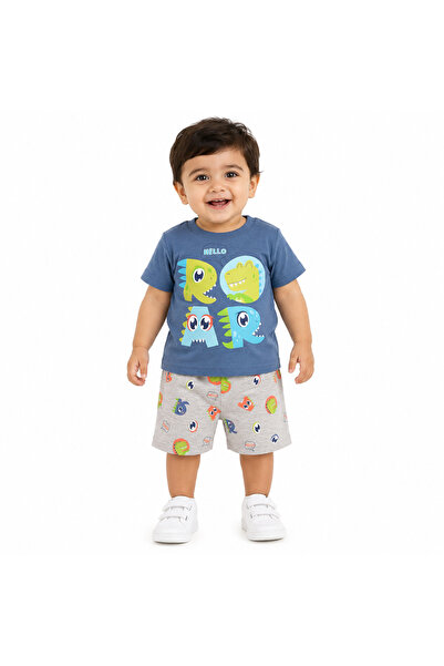 MADE Boys Dinosaur Graphic Tee and Shorts Set, Blue and Grey