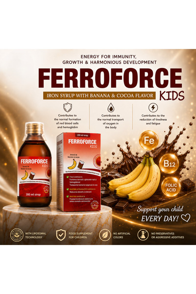 FERROFORCE KIDS Sirop de fier lipozomal 200 ml Aromă de banană și cacao (Fier...