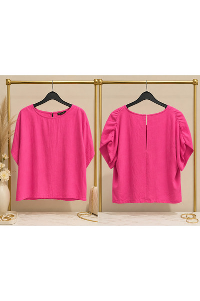 Bebeplus Women's Crew Neck Bat Sleeve Viscose Blouse with Drawstring Detail