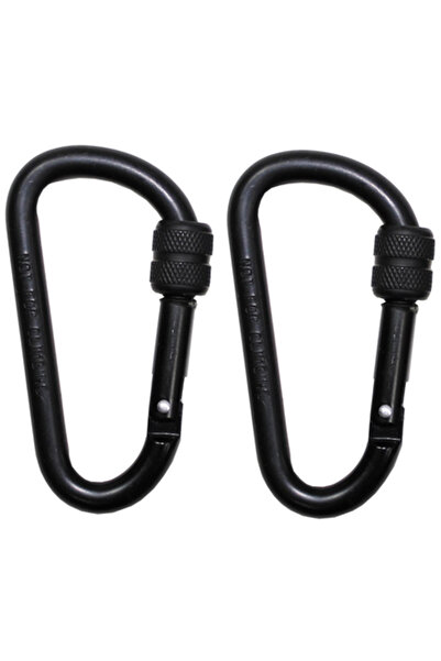 MFH Κρίκος Carabiner Με Ασφάλεια Μαύρος 6mm x 6cm 2τμχ