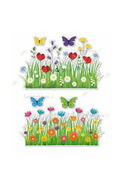 LearnHow Decoratiuni de primavara 6 piese (lunca, flori, fluturi), autocolant...