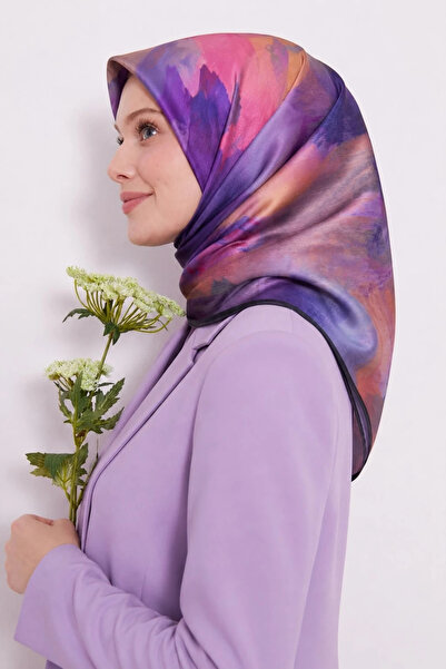Lesscarves Cotton Silk Scarf Tie-Dye Patterned Ls2204 07-Tan-Purple-Pink