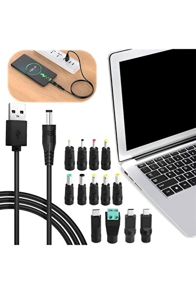 Generic 5V USB to DC Charging Cable, DC 5.5 x 2.1mm with 13 Connectors, Unive...