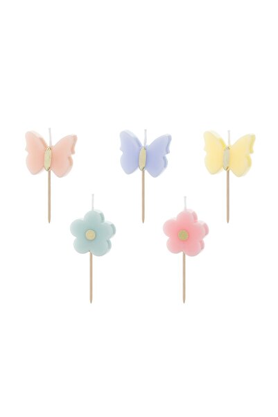 Partydeco Set 5 lumanari pentru tort, Party Deco, Forma fluturi si flori, 3.5...