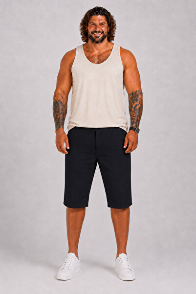 MocGrande Men's Large Size Linen Capri Pants with Side Pockets 11930 Black
