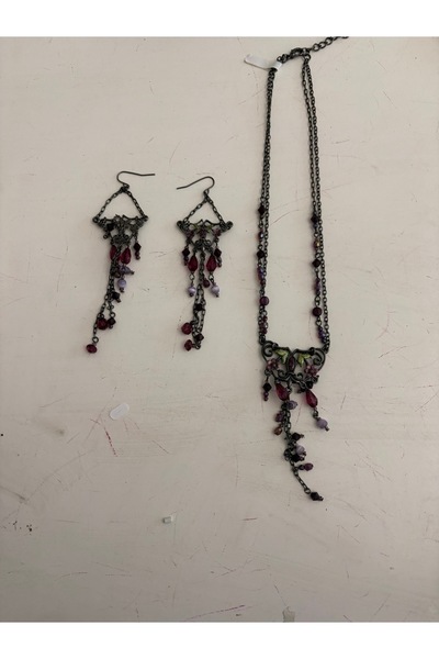 ELUNE İSTANBUL Milano Mor Kristal Taşlı Vintage Kolye Küpe Seti
