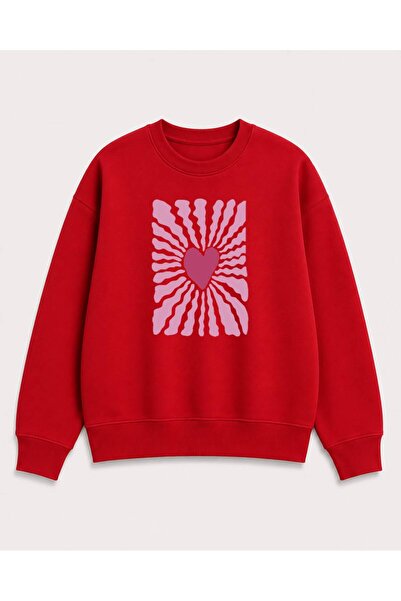 Birdirbir Kız Çocuk Pembe Kalp Baskılı Bisiklet Yaka Sweatshirt