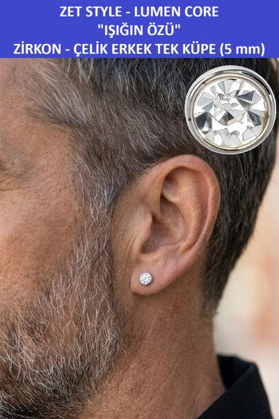 ZETCONCEPT Zet Style Lumen Core - the Essence of Light - Shiny Zircon Stone Stainless Steel Single Men's Earring