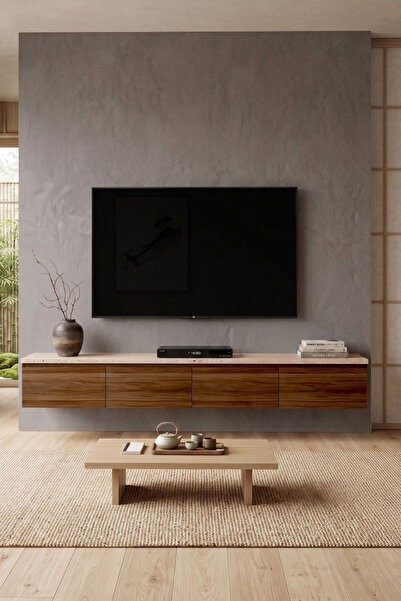 Yurupa Nicole 4 Kapaklı Duvara Monte TV Ünitesi 200 cm Modern TV Sehpası Trav...
