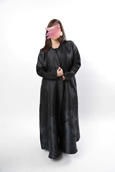 Anaqa Abaya Linen Abaya with Frilled Front and Plain Back