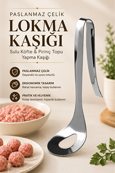 DİVAYS Paslanmaz Çelik Lokma Kaşığı Sulu Köfte ve Pirinç Topu Yapma Kaşığı 1 ...
