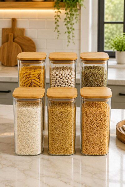 RASHA COLLECTION Set of 6 1600 ml Glass Food Storage Containers with Bamboo Lids
