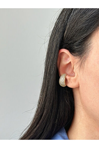ringbox Gold Taşlı Damla Model Kıkırdak Küpe Earcuff