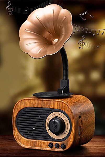 Mmctech Nostaljik Mini Gramafon Şeklinde Bluetooth Hoparlör Radyo Usb Aux Blu...