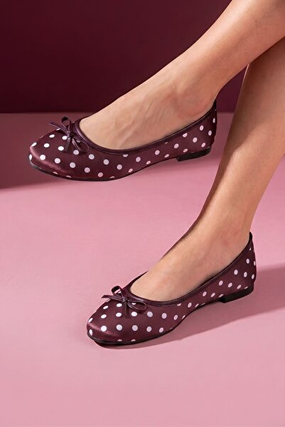 FUGA MODA Sintra Burgundy Satin Polka Dot Bow Ballerina Flats