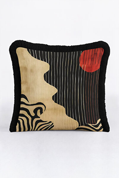 Evimde Bambaşka Modern Abstract Zebra Motif Fringed Pillowcase - Artistic Saf...
