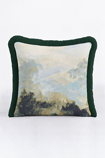 Evimde Bambaşka Abstract Landscape Luxury Fringed Pillowcase - Artistic Bohem...