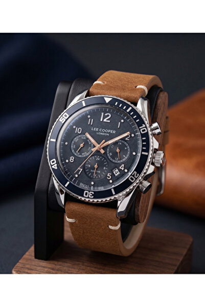 Lee Cooper London Erkek Saat 41 mm Lacivert Kadran Taba Deri 5 ATM Multifonks...