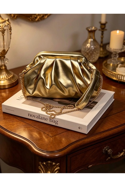 NOVALANE BAG Gold Parlak Deri Görünümlü El & Omuz Çantası