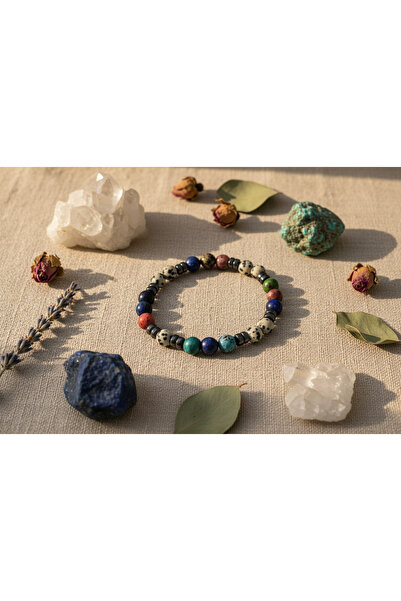 7 Doğal Taşlı Bileklik – Jasper, Hematit, Kırmızı Mercan, Malakit, Lapis Lazuli ve Turkuaz Taşlı Unisex Bileklik
