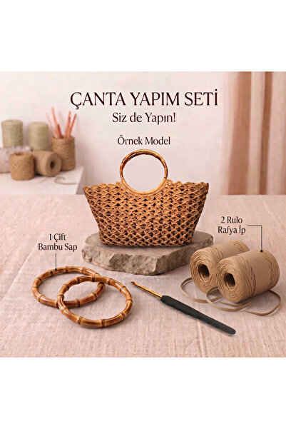 Dastara Atelier Bambu Saplı Rafya Çanta Örgü Seti
