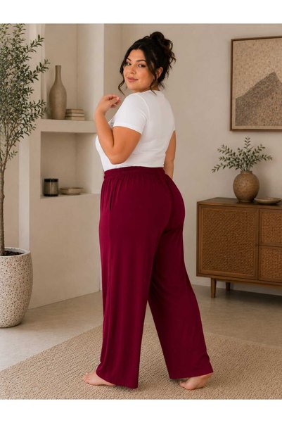 THEBEK Women's Viscose Pocketless Battal - Regular - Pants Relaxed Fit Plus Size