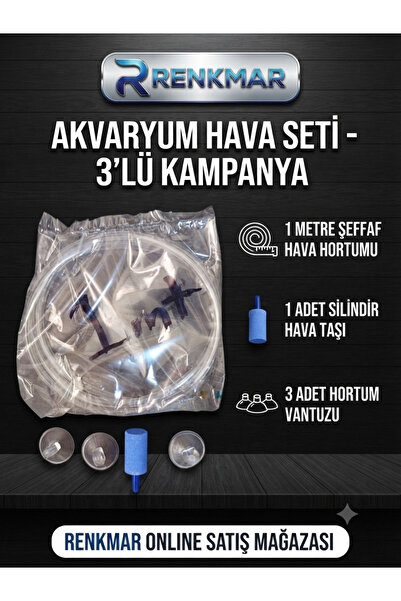 renkmar Aquarium Air Set - 1 Meter Hose, 1 Air Stone and 3 Suction Cups