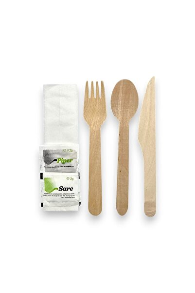 OEM SET TACAMURI DIN LEMN LINGURA+FURCULITA+CUTIT+SERVETEL+SARE SI PIPER 100 ...