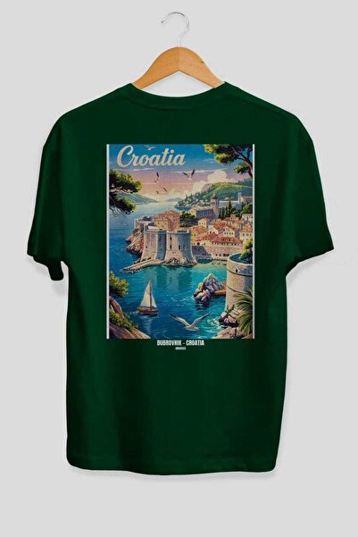 Ankhises Ντουμπρόβνικ Κροατία Πράσινο Oversize Country City T-Shirt με στάμπα...