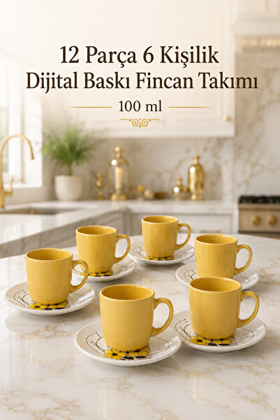 L'eDoren Seramik 12 Parça 6 Kişilik Türk Kahvesi Fincan Takımı 100 ml Kahve Seti