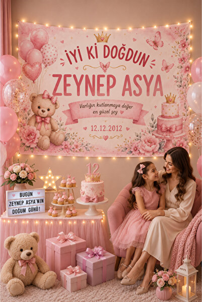 LUNA DİZAYN Kişiye Özel Yatay Doğum Günü Happy Birthday Duvar Örtüsü Duvar Ha...