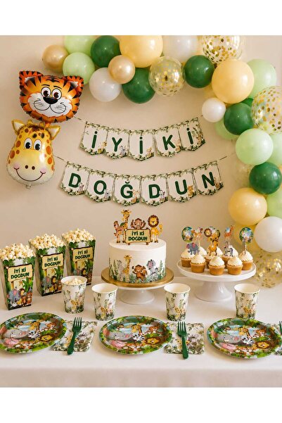 DEHAPARTY Safari Konsept 8 Kişilik Doğum Günü Parti Seti | Tabak Bardak Balon...