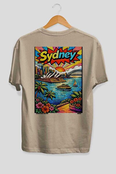 Ankhises Sydney Australia Beige Oversize Country City Back Printed Unisex T-S...