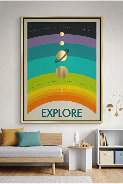 Jasmine Art Retro Minimalist Space Kids Wall Art | Portrait Framed Canvas Pri...