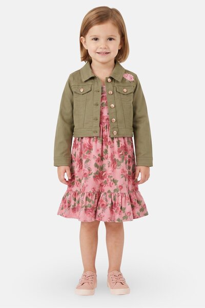 NANETTE LEPORE Toddlers Girl 2Pcs Floral Dress With Denim Jacket Set, Multicolor