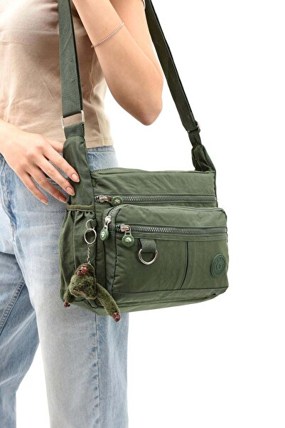 NEMO BAGS حقيبة كتف نسائية كاكي، حقيبة كروس متعددة الأقسام، قماش أصلي خفيف ال...