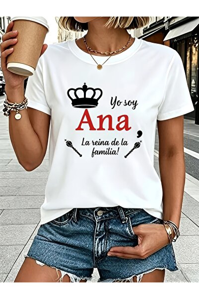 NOURAM ملابس نسائية مطبوع عليها "Yo Soy Ana Reina De La Familia!" تي شيرت أبي...
