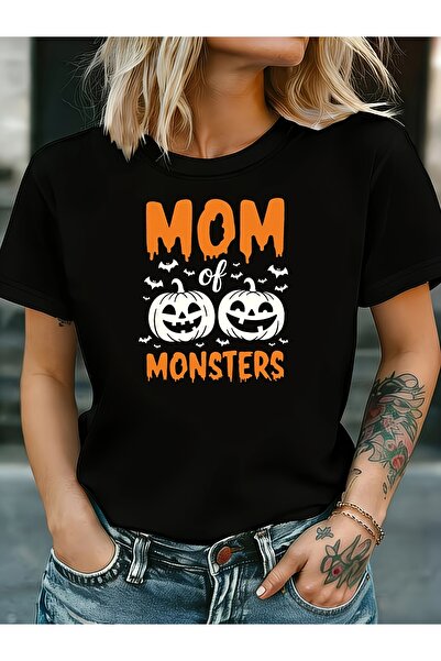 NOURAM تي شيرت نسائي مطبوع عليه نمط Family Pattern Print من Monsters Monster ...