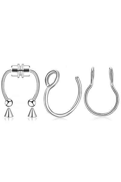 Choice A1-3Pcs-Silvery 3Pcs Fake Nose Ring Magnetic Septum Ring Fake Nose Rin...