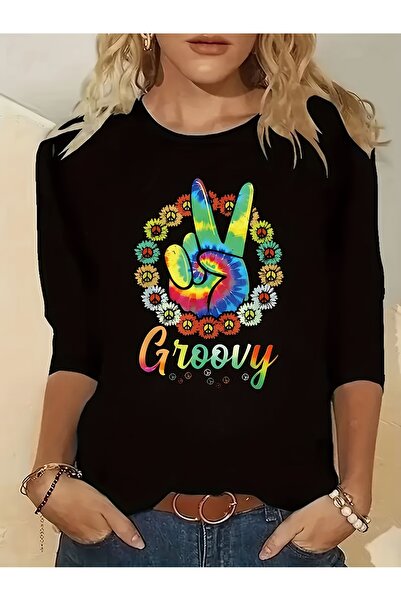 212Wear Casual T-Shirt - Black Floral Peace Symbol Design, Soft Crew Neck, Ma...