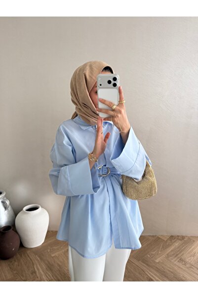 VeraTrend Kemeri Gold Tokalı Polin Oversize Gömlek