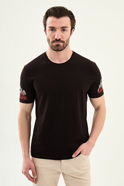 Mcr Ανδρικό T-Shirt με ίσια γραμμή, στενή εφαρμογή, κέντημα στο μανίκι και λα...