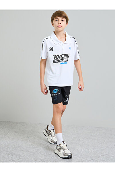 Styli Teen Boys Racing Print Polo T-Shirt and Shorts Set