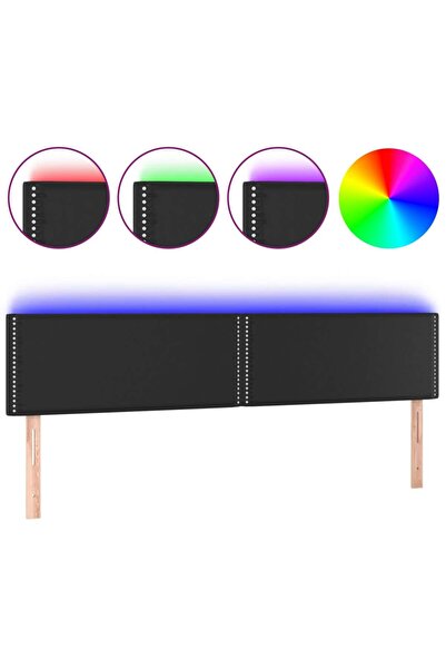 vidaxl Tăblie de pat cu LED, negru, 200x5x78/88 cm, piele ecologică
